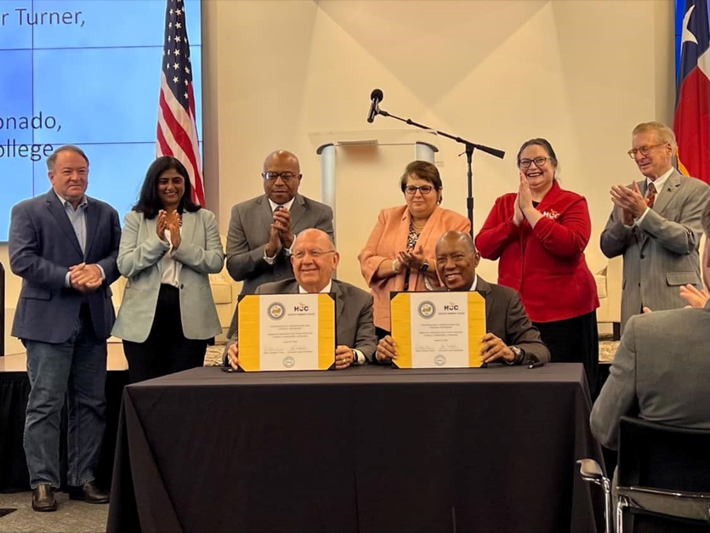 Chancellor Maldonado and Mayor Turner signed the memorandum of understanding during the Embracing Resiliency Symposium recognizing the fifth anniversary of Hurricane Harvey.